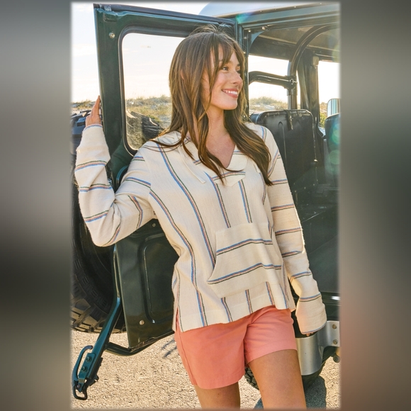 Multicolored Striped 3/4 Sleeve Baja Hoodie - Picture 1 of 8